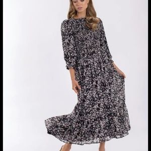 floral smocked midi dress